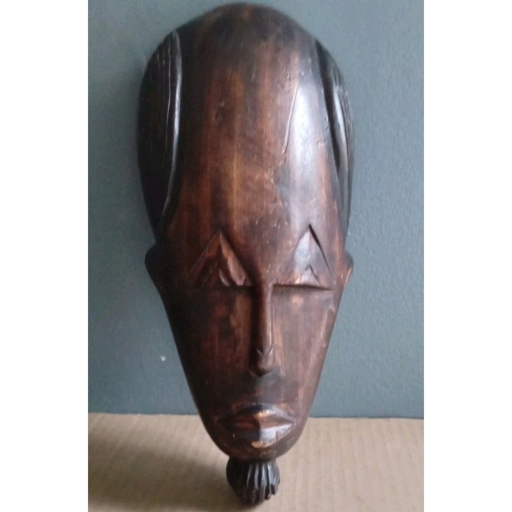 Vintage African Wood Carved‎ Wall Hanging Mask Tribal Art Decor